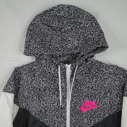 Nike Windrunner Running Jacket AOP Black White Pink Womens Small