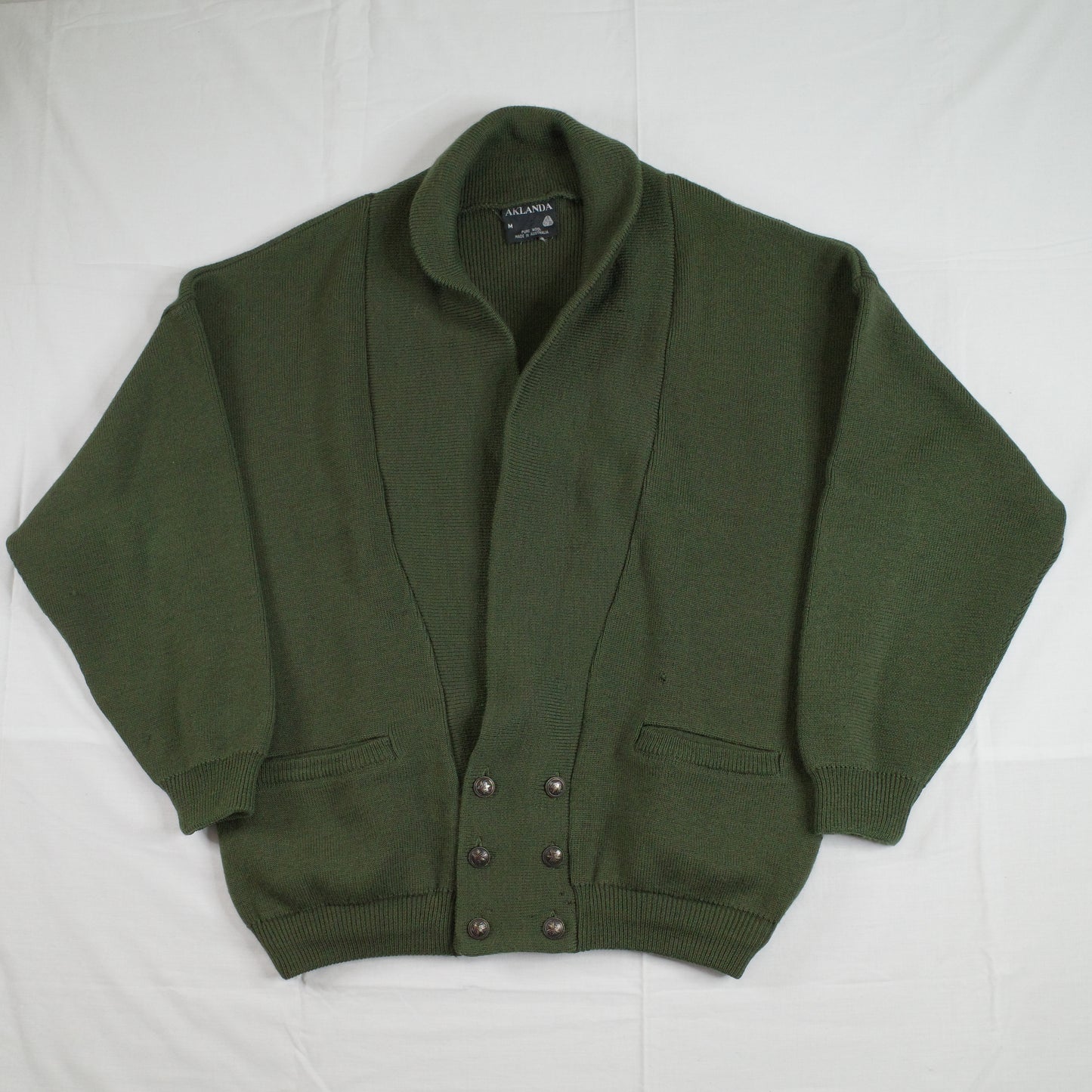 Aklanda 100% Wool Shawl Collar Cardigan Sweater Mens Medium