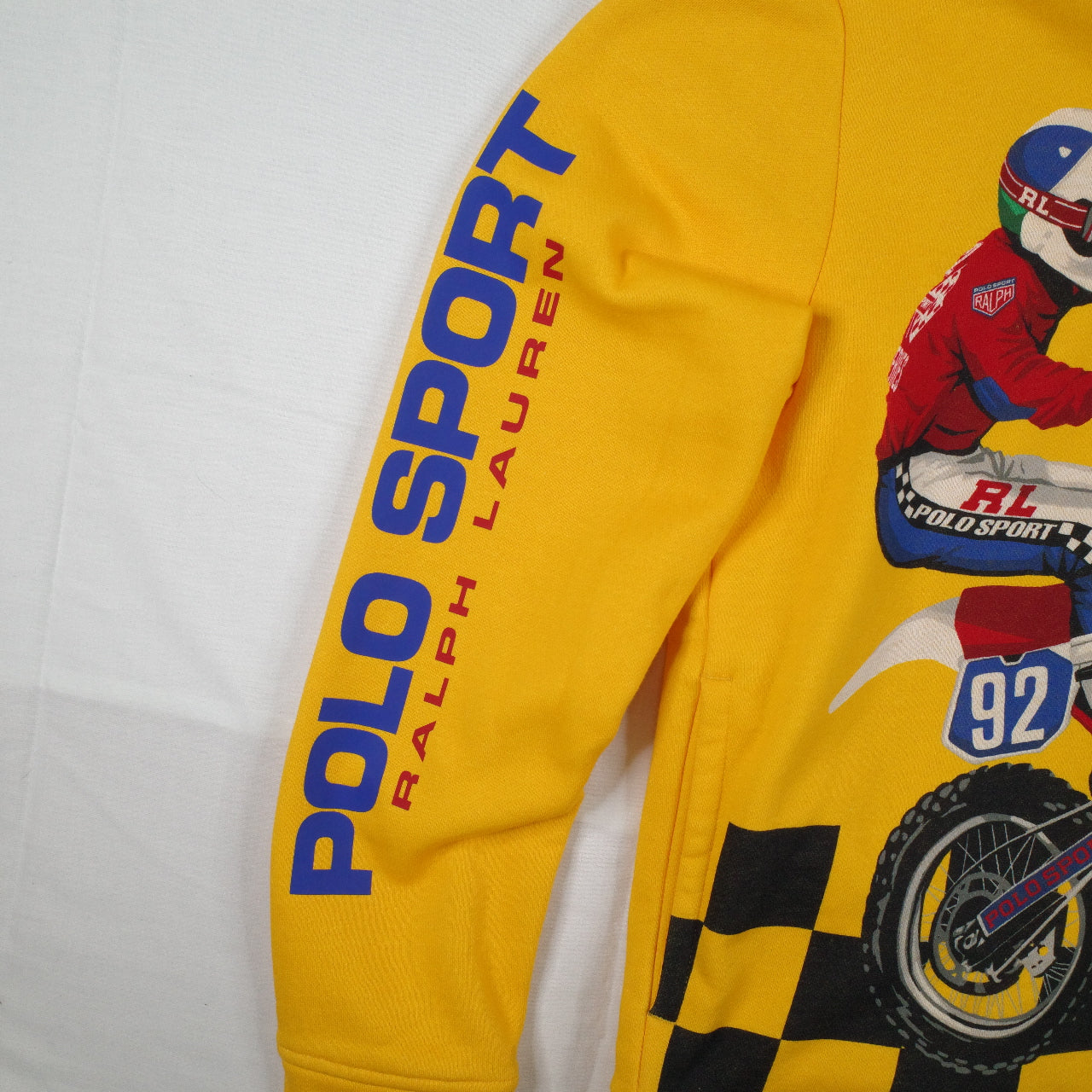 Polo Sport Ralph Lauren Motocross 1992 Yellow Fleece Hooded Sweatshirt Hoodie Mens Small NWT