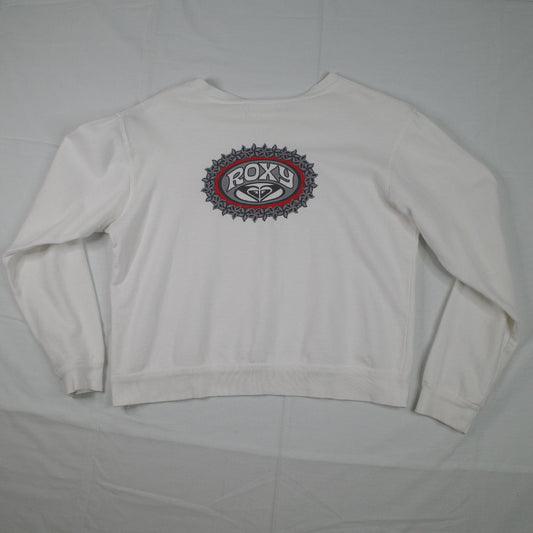 Roxy White Back Print Vintage Pullover Crewneck Womens Medium