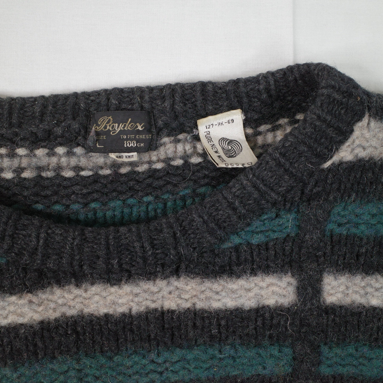 Coogi Style Boytex Pure Wool 90's Hand Made Knit Fleece Sweater Mens Large
