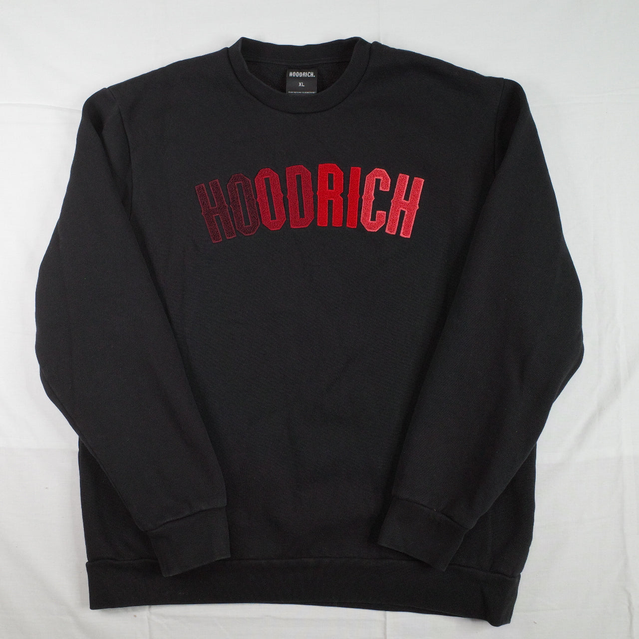 Hoodrich Black Large Crewneck Jumper Sweatshirt Chenille Embroidery Red Mens XL