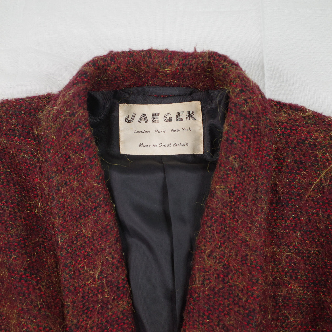 Vintage 70's Chambray Boule Red Glitter Wool Jacket Coat Sz 16 L Made in Great Britain VGC