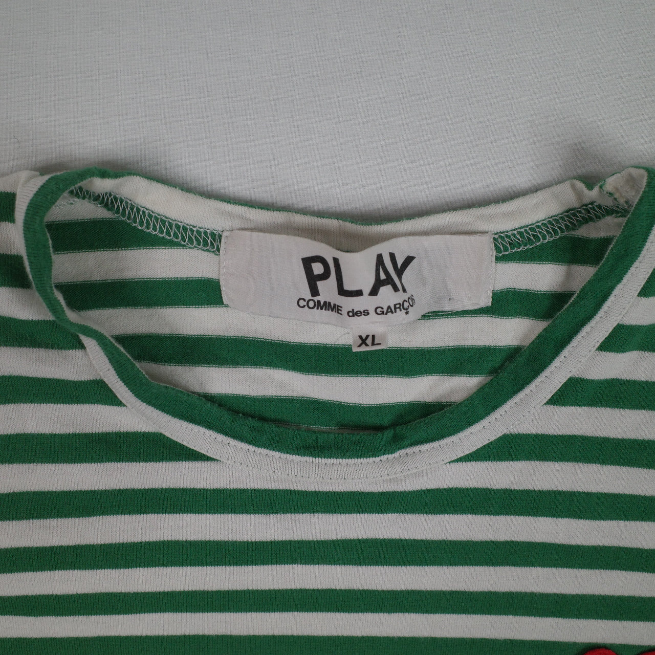 Comme Des Garcons CDG Play Green and White Striped Long Sleeve Crewneck T-shirt XL