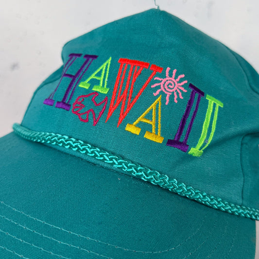 Vintage Hawaii Teal Embroidered Hat