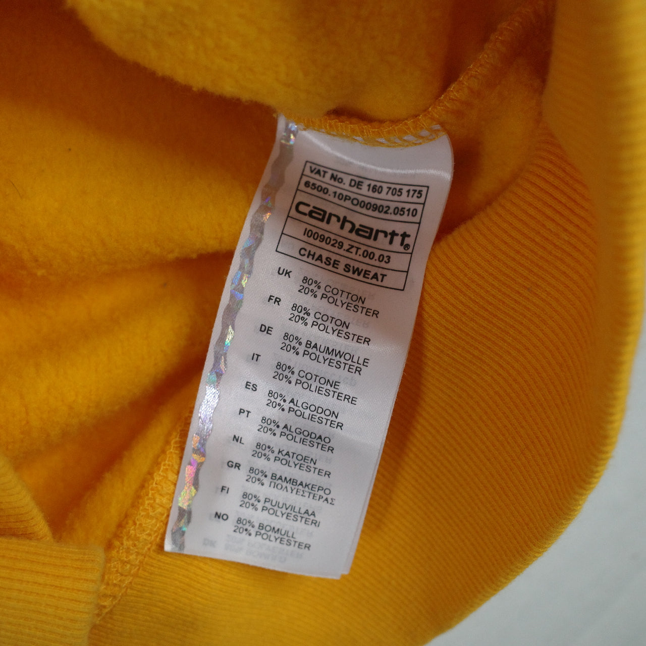 Carhartt WIP Chase Sweat Mens Medium Yellow Long Sleeve Jumper Crewneck