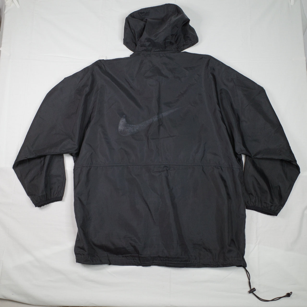 Vintage Nike Nylon Black Big Back Windbreaker Swoosh Coat Jacket Overcoat Mens Medium