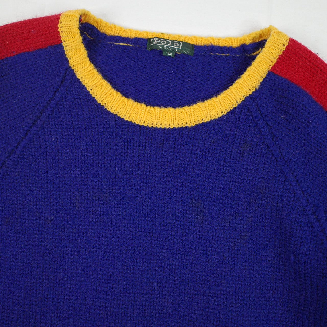Vintage Ralph Lauren Uni Crest Wool Knit Sweater Blue Red Mens Small