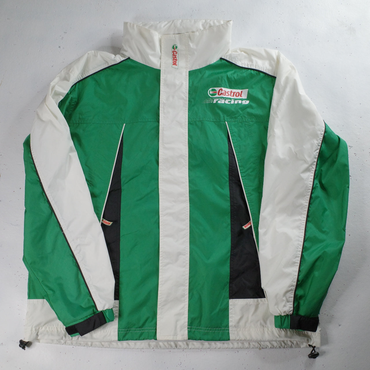 Vintage Castrol Racing Jacket Full Zip Green White Mens XL