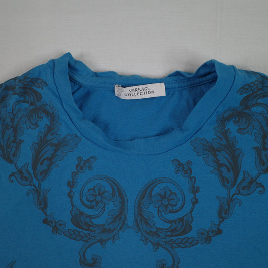 Versace Collection T-Shirt Blue Short Sleeve Mens Medium Slim Fit