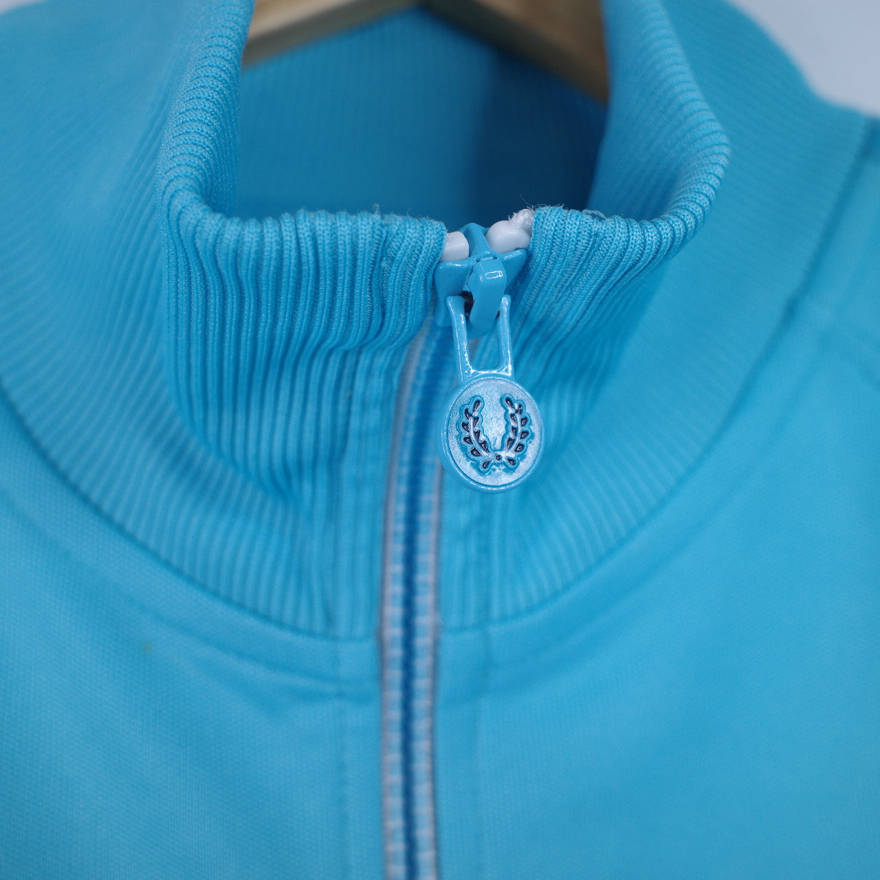 Fred Perry Track Jacket Baby Blue Twin Taped Full Zip Vinyl Details Made In Portugal Men's Large