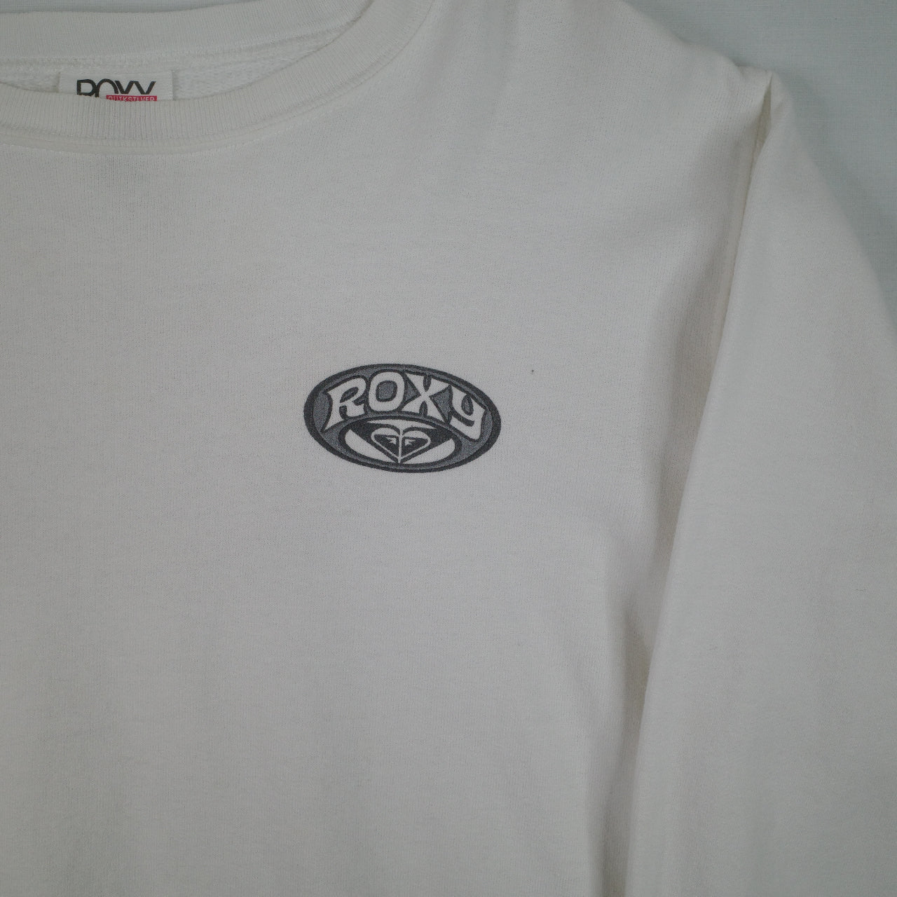 Roxy White Back Print Vintage Pullover Crewneck Womens Medium