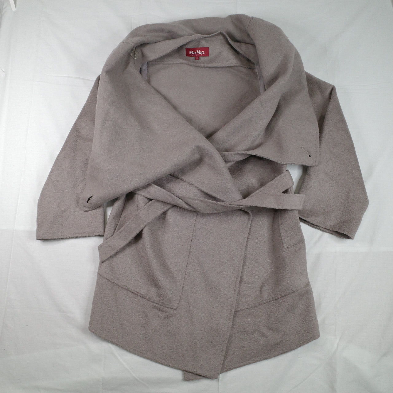 Max Mara Studio Light Brown Wool Shawl Coat Womens Tessuto Womens Large