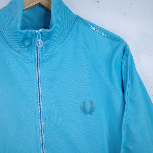 Fred Perry Track Jacket Baby Blue Twin Taped Full Zip Vinyl Details Made In Portugal Men's Large