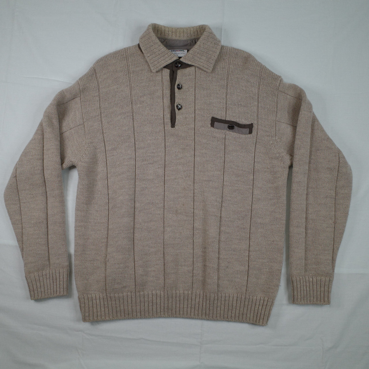 Sovrano Pure Wool Knit Australian Made 90's Collared Light Brown Sweater Men's Large