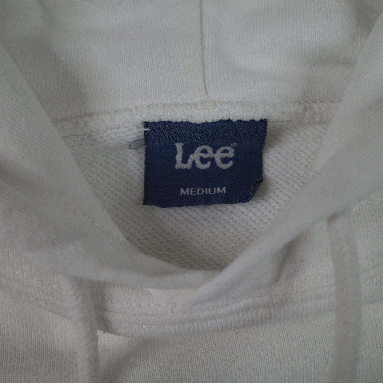 Vintage Lee 90's White Hooded Crewneck Hoodie Men's Medium