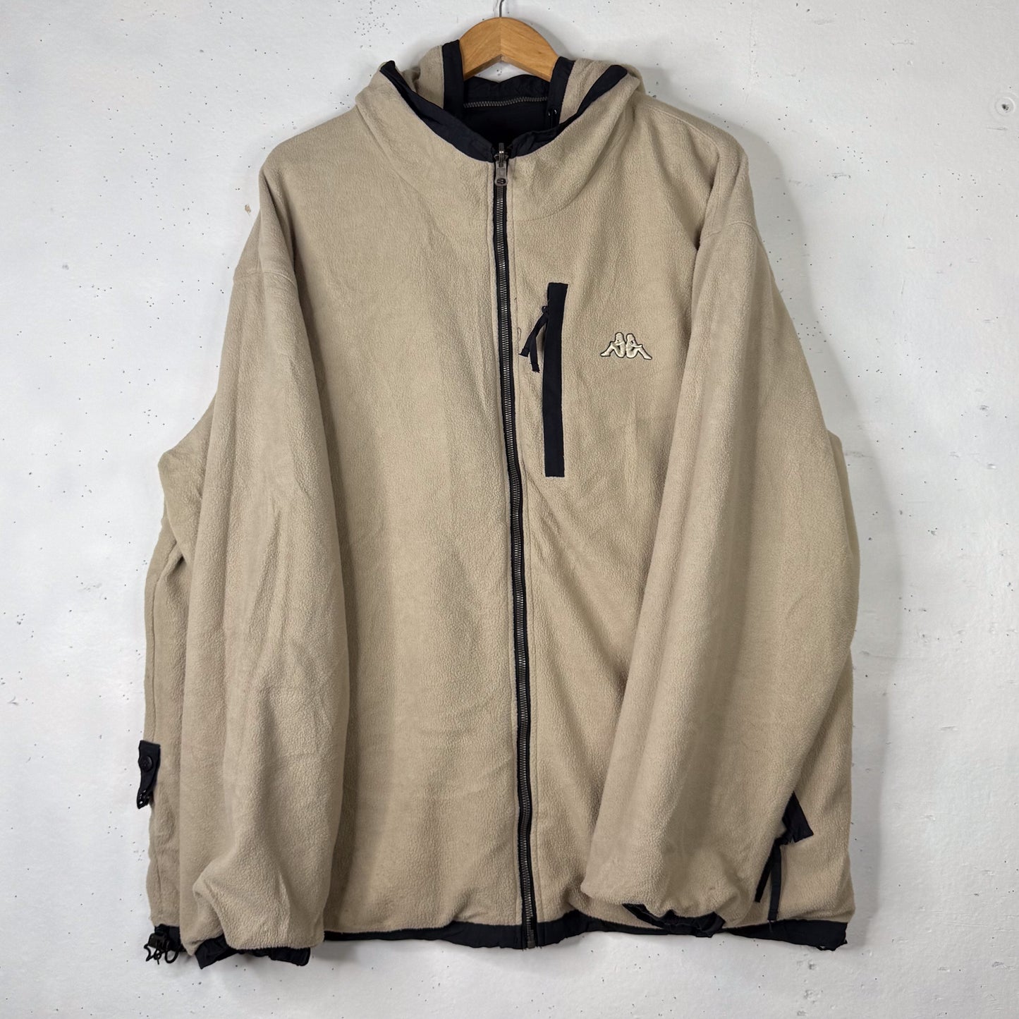 Vintage Kappa Reversible Jacket Black Cream Fleece Nylon Mens XL