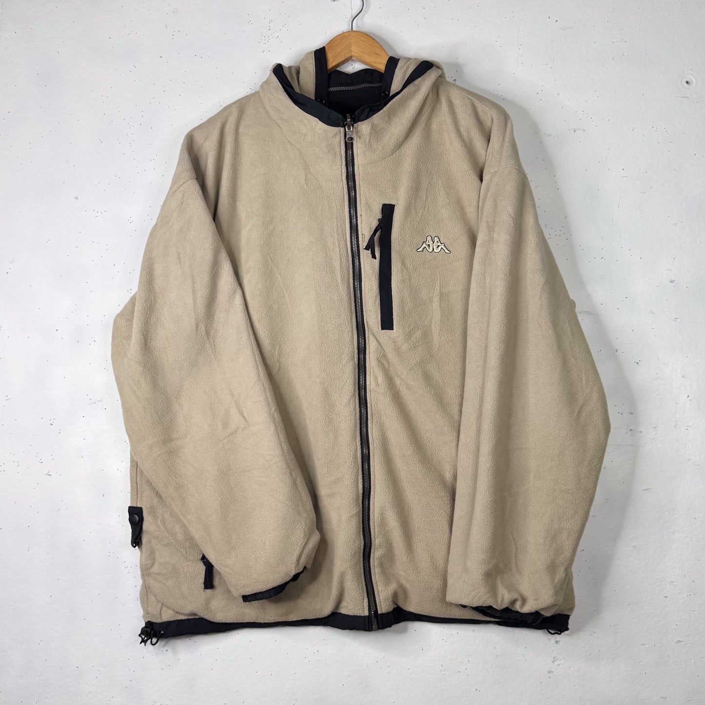 Vintage Kappa Reversible Jacket Black Cream Fleece Nylon Mens XL