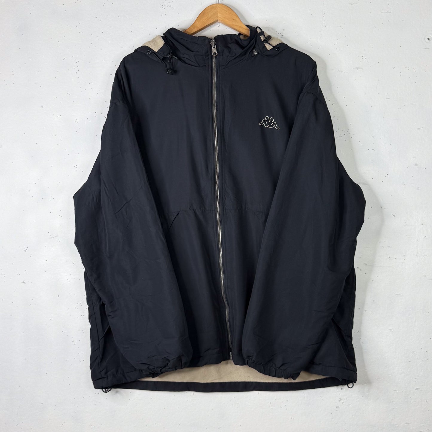 Vintage Kappa Reversible Jacket Black Cream Fleece Nylon Mens XL