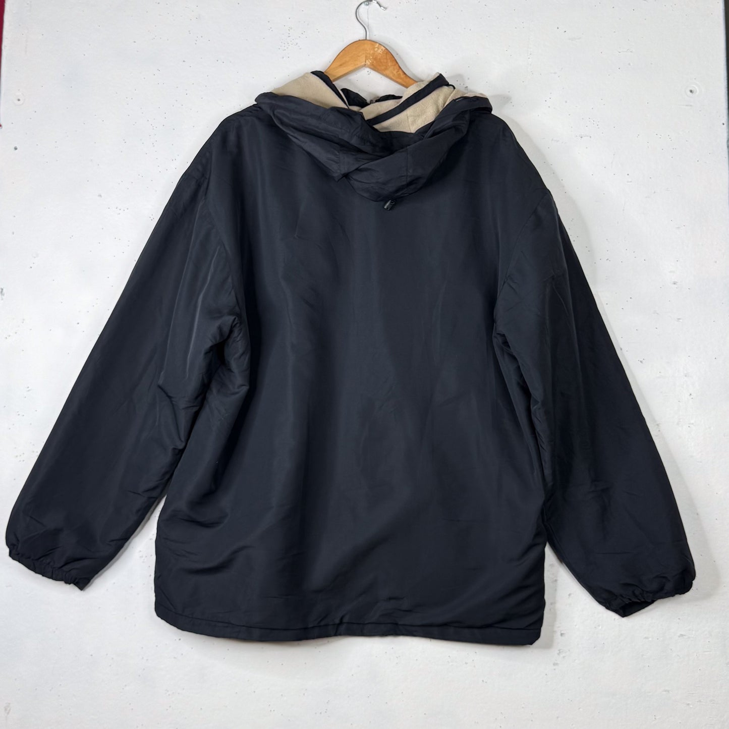 Vintage Kappa Reversible Jacket Black Cream Fleece Nylon Mens XL