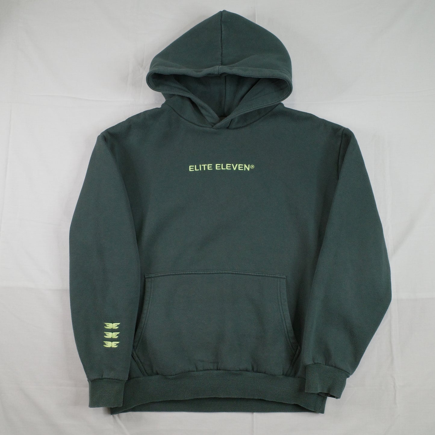 Elite Eleven Hoodie Green Neon Logo Hoodie Oversized Sweater Pullover Mens Small