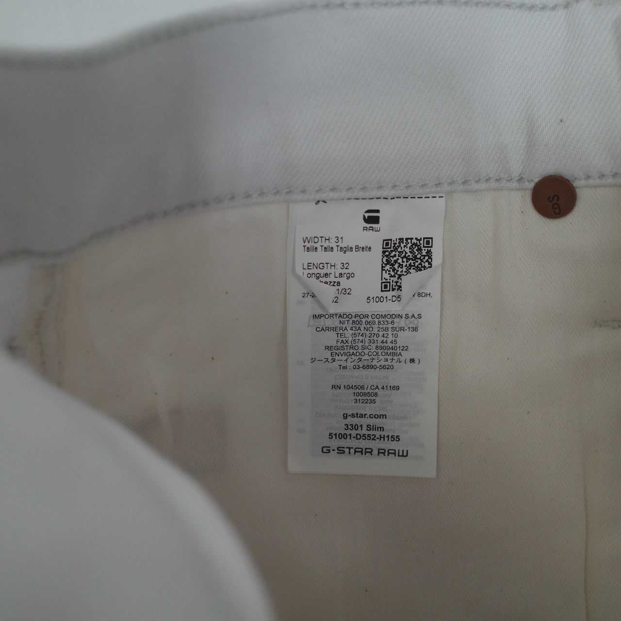 G-Star RAW 3301 Slim Jeans Mens 31x32 White Paper Destroyed Stretch Denim Pants NEW