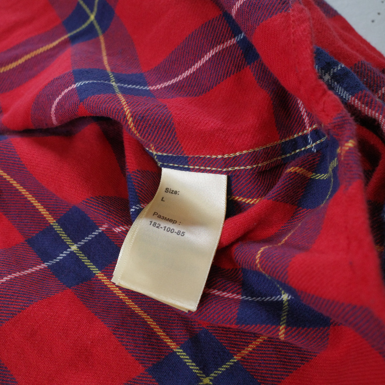 Vintage Lee Western Rider Shirt Flannel Plaid Saw Tooth Pearl-Snap Red Checkered Mens Large Slim Fit