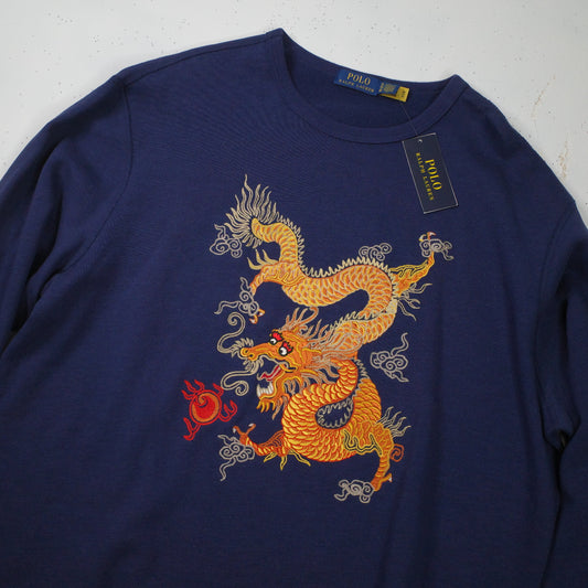 Polo Ralph Lauren Chinese New Year Dragon Navy Embroidered Sweater Crewneck Mens XL NWT