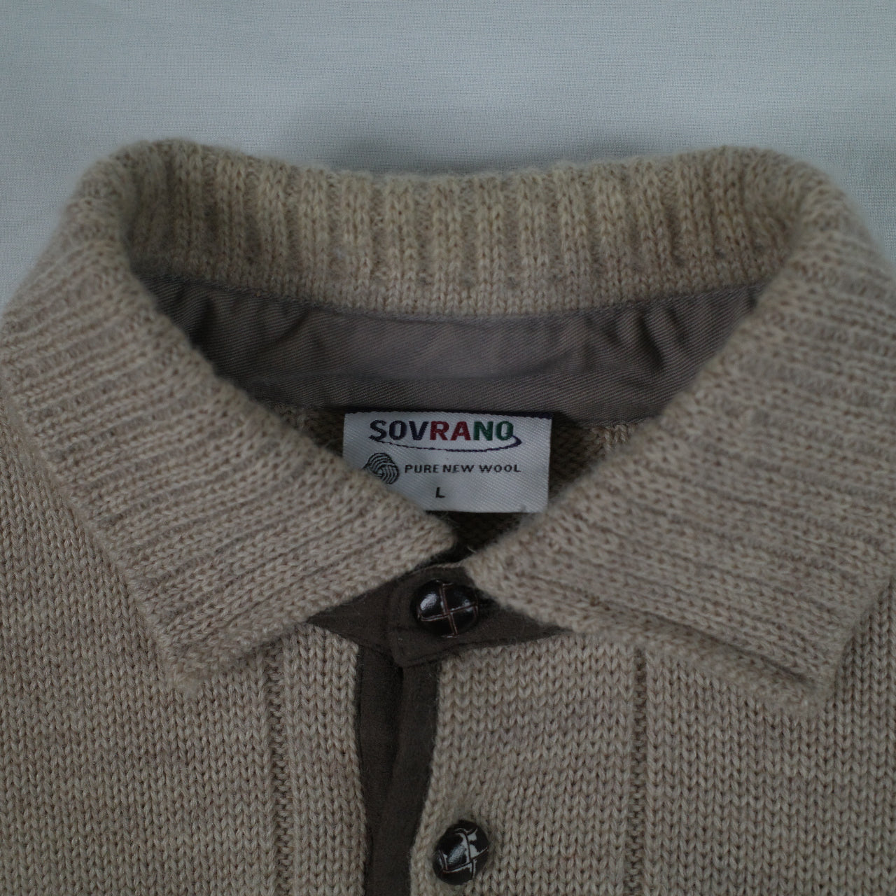 Sovrano Pure Wool Knit Australian Made 90's Collared Light Brown Sweater Men's Large