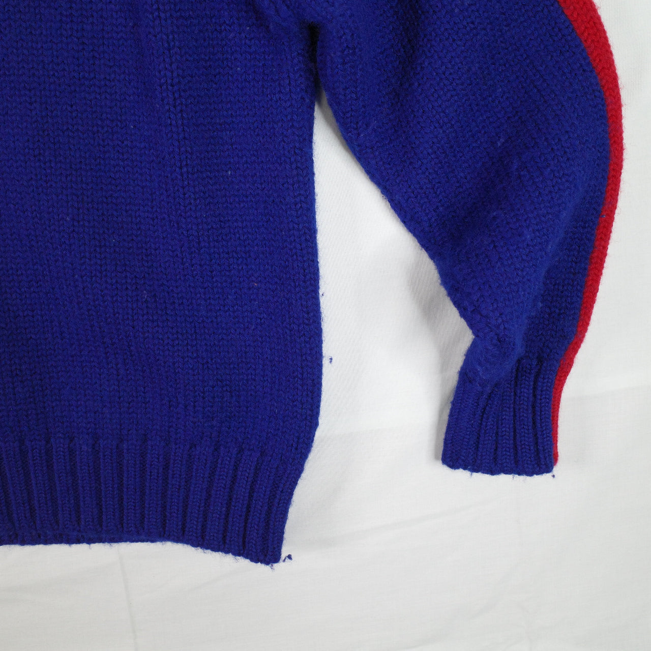 Vintage Ralph Lauren Uni Crest Wool Knit Sweater Blue Red Mens Small