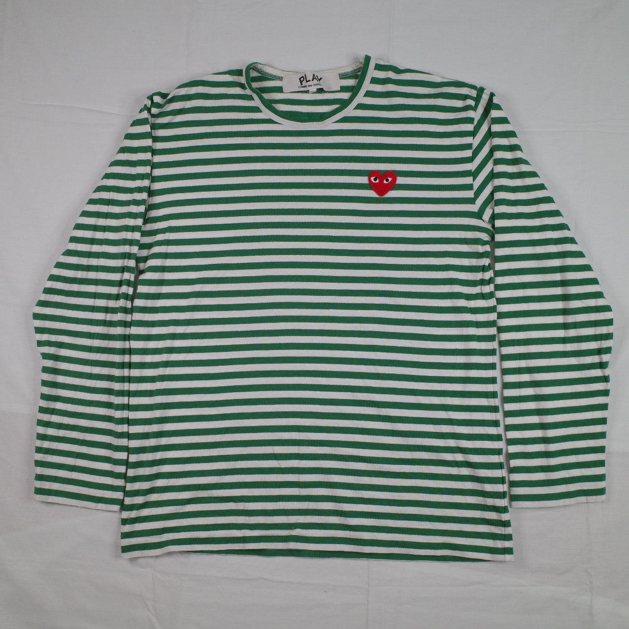 Comme Des Garcons CDG Play Green and White Striped Long Sleeve Crewneck T-shirt XL