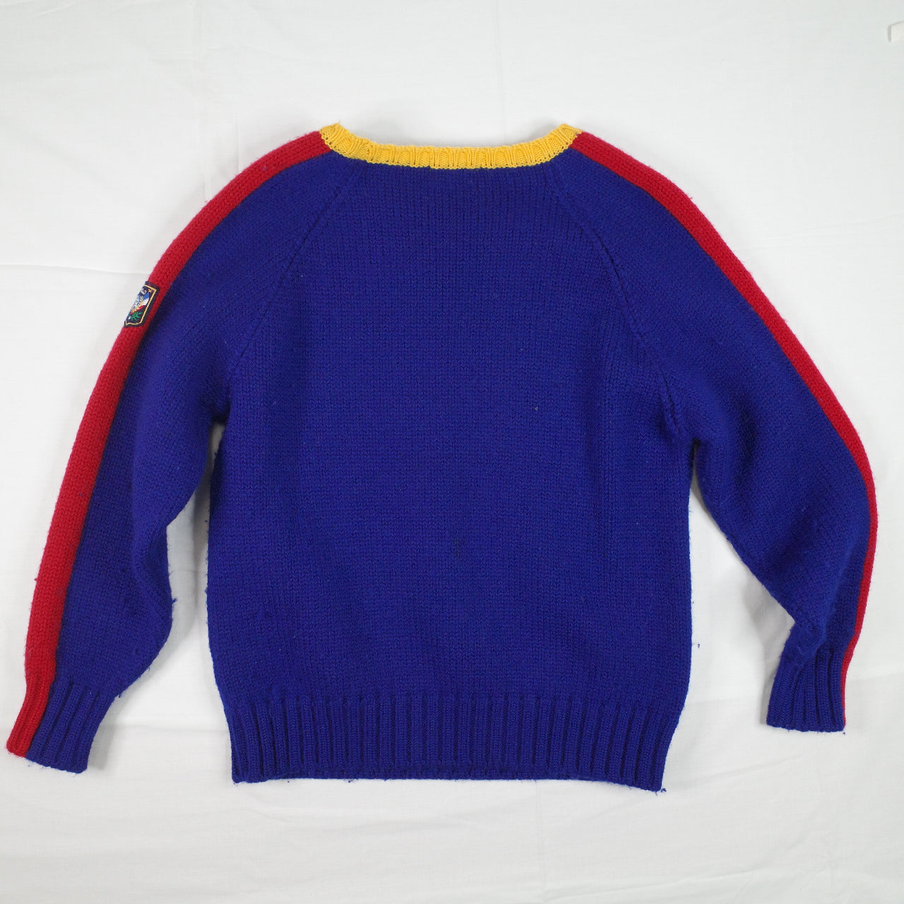 Vintage Ralph Lauren Uni Crest Wool Knit Sweater Blue Red Mens Small