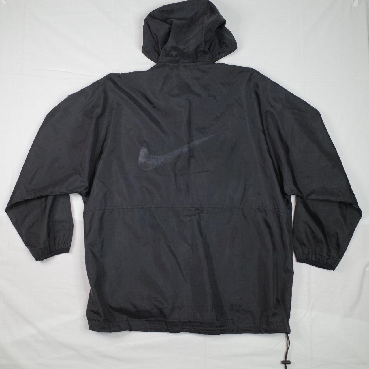 Vintage Nike Nylon Black Big Back Windbreaker Swoosh Coat Jacket Overcoat Mens Medium