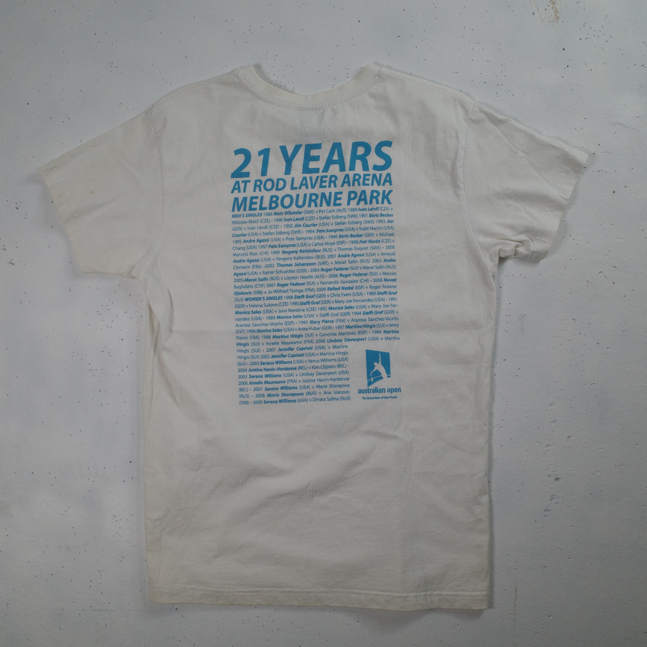 Australian Open 2010 21 Years Winner Back Print T-Shirt White Mens Small