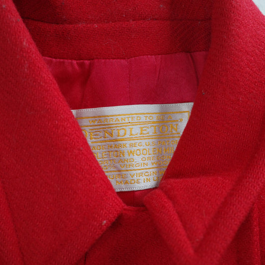 Pendleton Double Breasted 1970's Pea Long Wool Red Coat Women's 8 USA Made