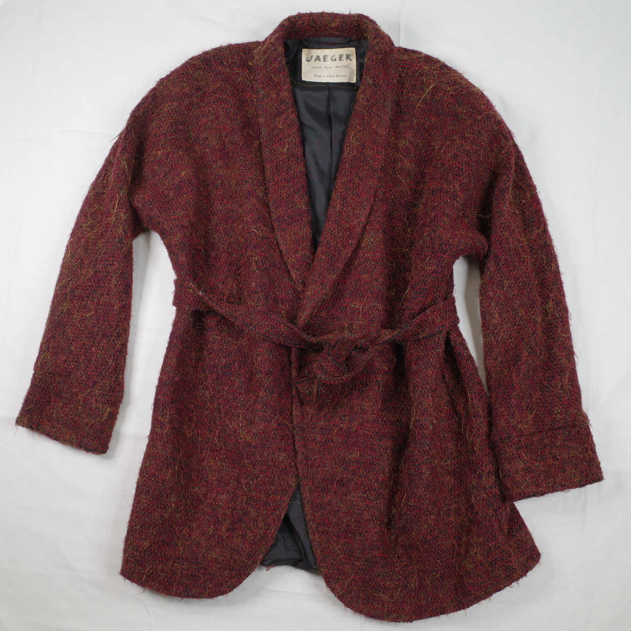 Vintage 70's Chambray Boule Red Glitter Wool Jacket Coat Sz 16 L Made in Great Britain VGC