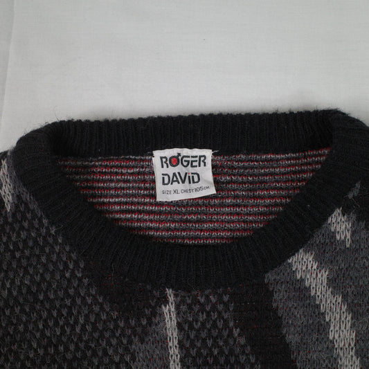 Roger David 1980's Cable Knit Red Grey Mens XL