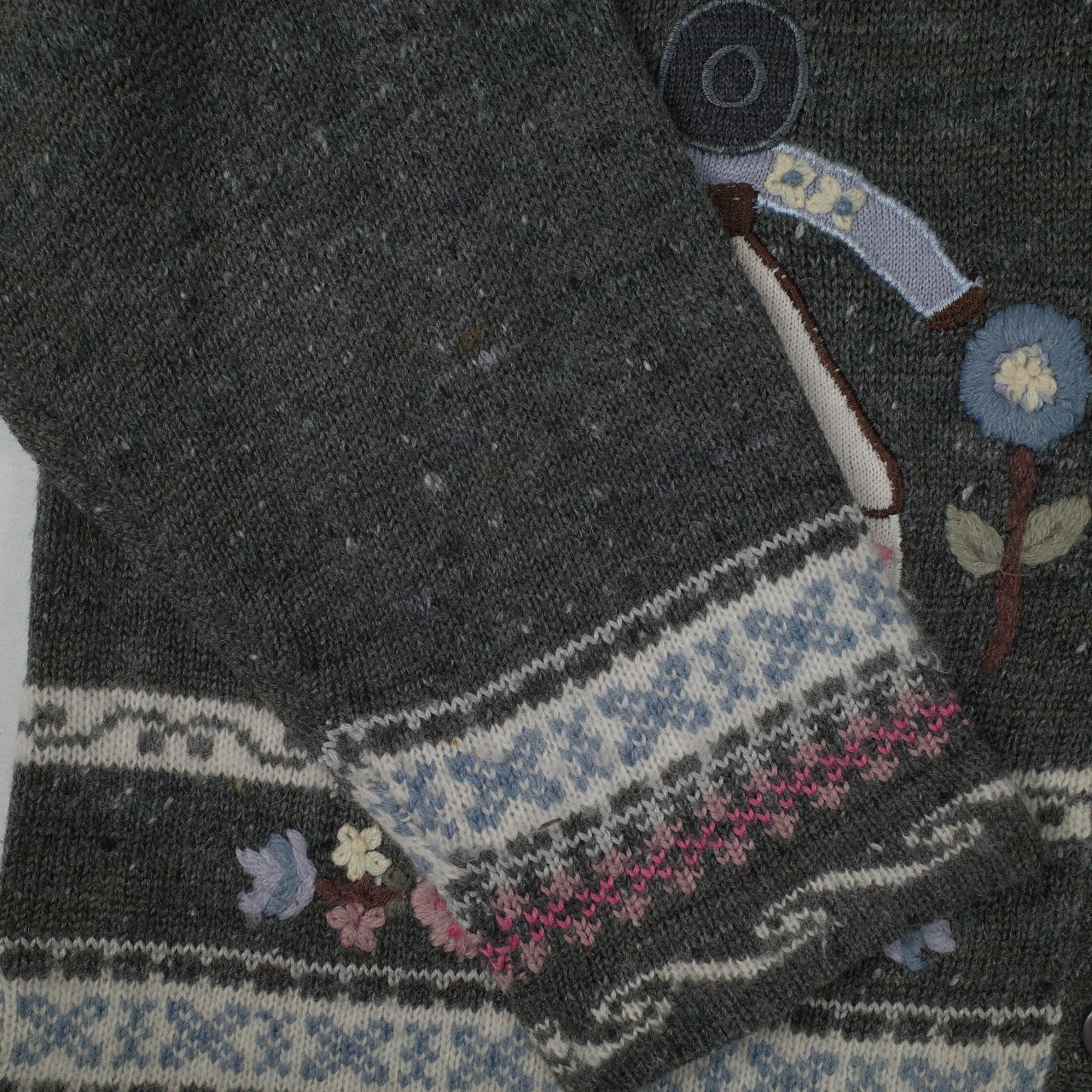 RAAM 90's Acrylic Wool Angora Farmer Love Floral Knit Sweater Cardigan Women's XL