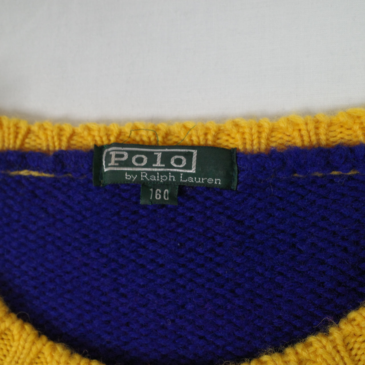 Vintage Ralph Lauren Uni Crest Wool Knit Sweater Blue Red Mens Small