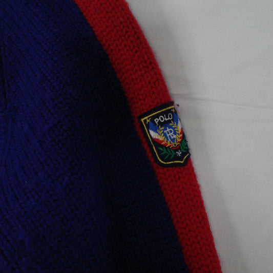 Vintage Ralph Lauren Uni Crest Wool Knit Sweater Blue Red Mens Small