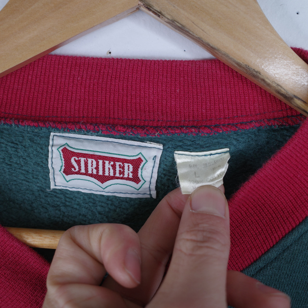 Striker Vintage Two Tone Faded Varsity Bomber Jacket Green Red Men's Large