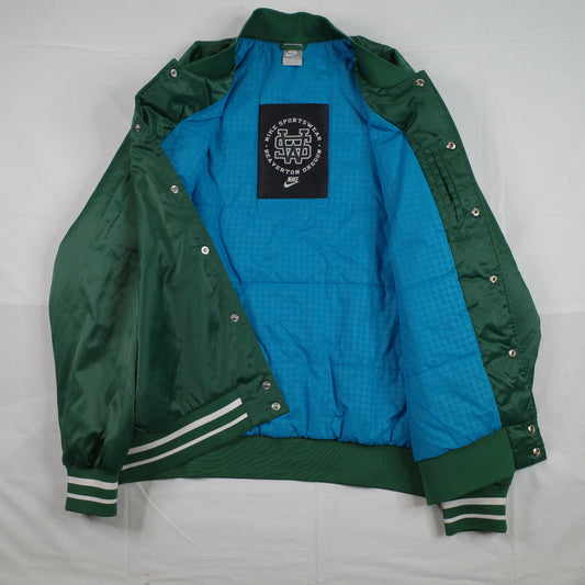 Nike Sportswear Green Satin Varsity Destroyer Bomber Jacket Blue Lined Mens XL
