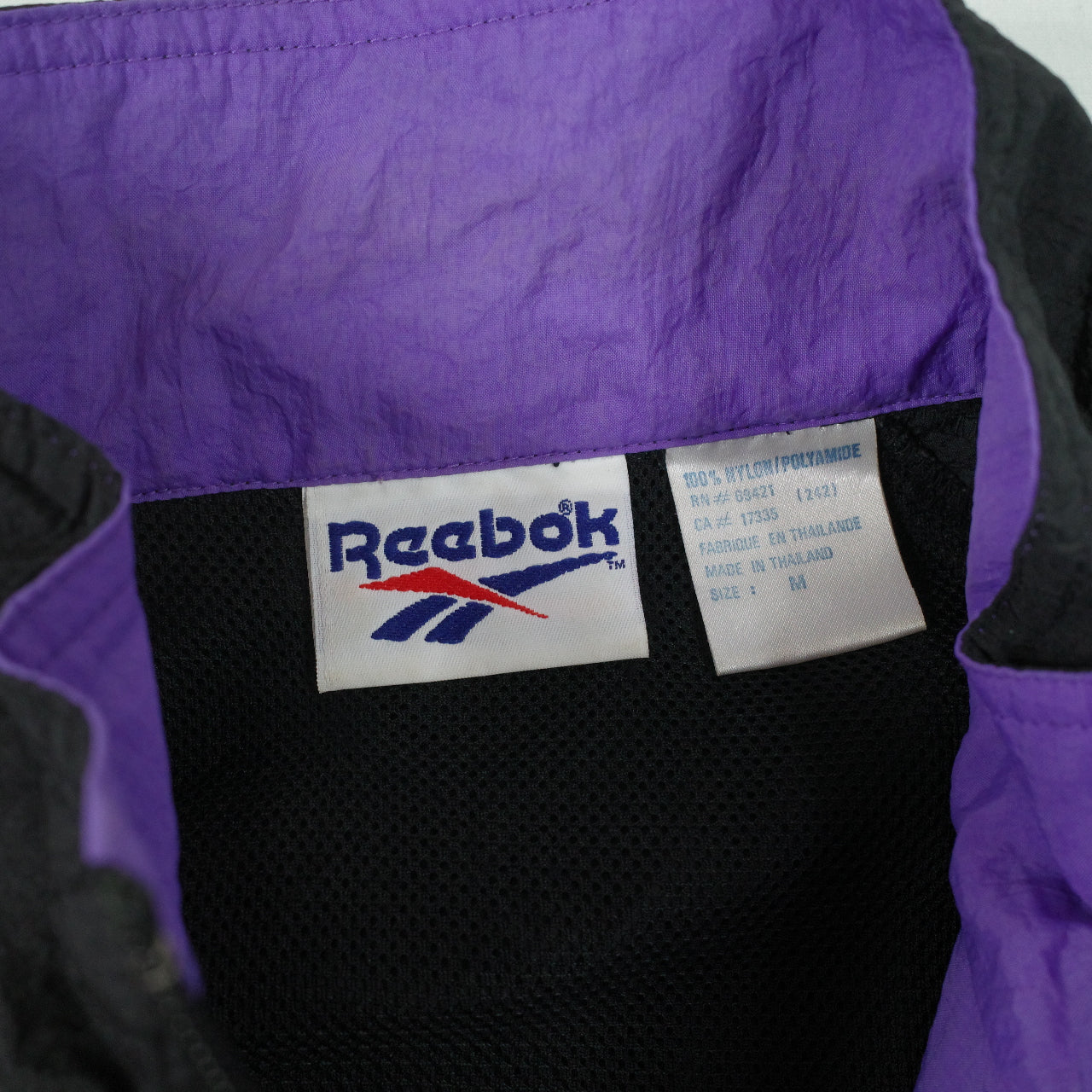 Vintage Reebok Black Purple Track Set Zip Jacket Pants Mens Medium