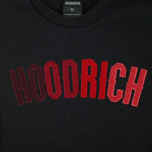 Hoodrich Black Large Crewneck Jumper Sweatshirt Chenille Embroidery Red Mens XL