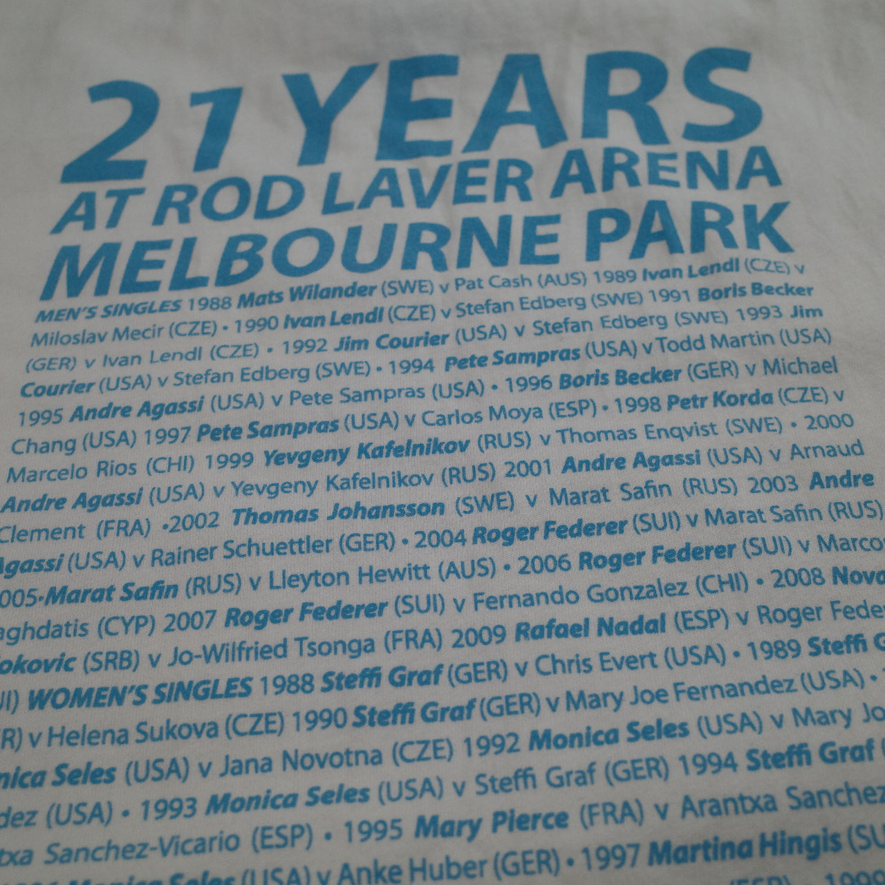 Australian Open 2010 21 Years Winner Back Print T-Shirt White Mens Small