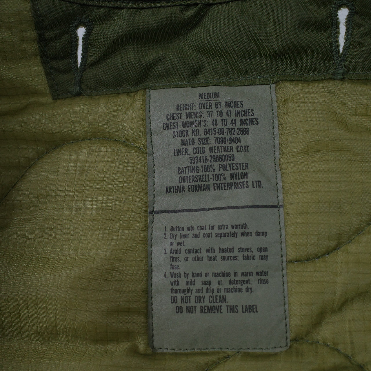 1960's Arthur Foreman Enterprises LINER, COLD WEATHER COAT Army Green