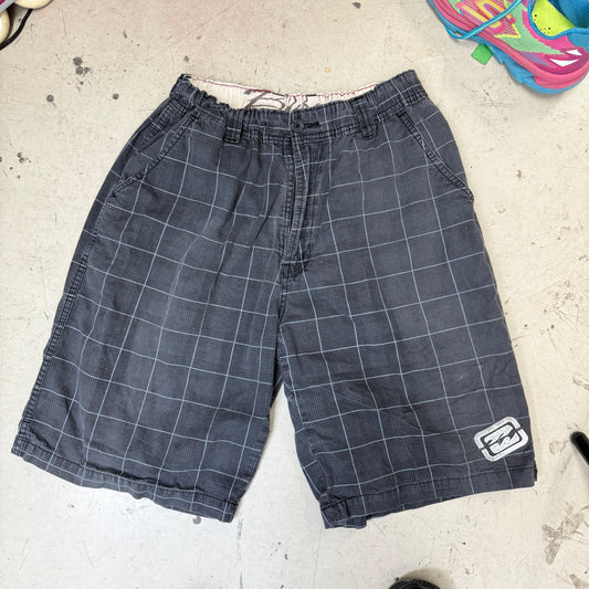 Vintage Billabong Grey Y2K Grid Shorts Men's Small