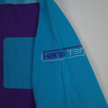 Vintage Hang Ten Retro Block Graphic Blue Purple Long Sleeve T Shirt Womens M
