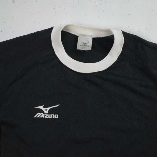 Vintage Mizuno Black Soccer Jersey Black White Ringer Short Sleeve T-Shirt Small