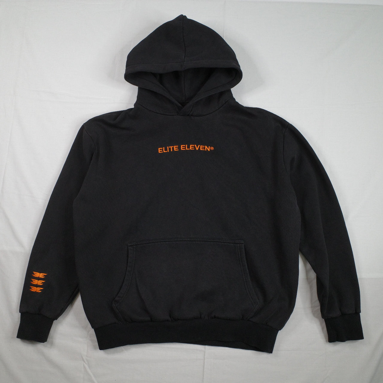 Elite Eleven Hoodie Orange Logo Black Hoodie Oversized Sweater Pullover Mens Small